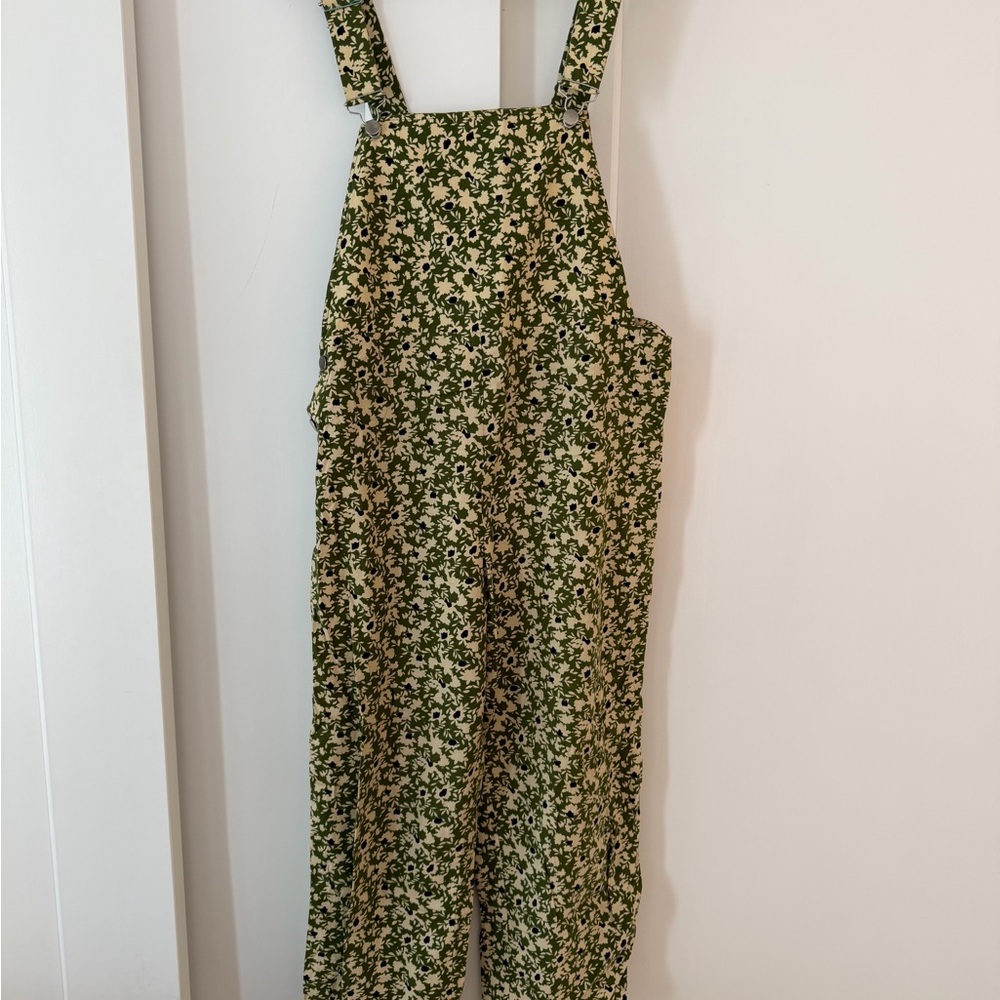 Zara Green Floral Print Pinafore Jumpsuit